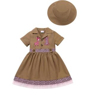 imageIDOPIP Baby Girls Wild Jungle Safari 1st Birthday Outfit Toddler Leopard Giraffe Tutu Dress with Hat Clothes for Photo ShootBrown