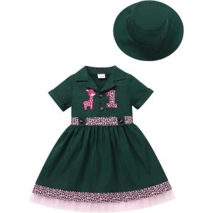 imageIDOPIP Baby Girls Wild Jungle Safari 1st Birthday Outfit Toddler Leopard Giraffe Tutu Dress with Hat Clothes for Photo ShootGreen