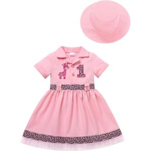 imageIDOPIP Baby Girls Wild Jungle Safari 1st Birthday Outfit Toddler Leopard Giraffe Tutu Dress with Hat Clothes for Photo ShootPink