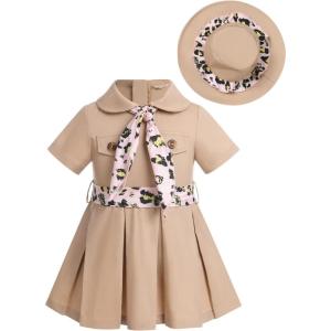 imageIDOPIP Baby Girls Wild Jungle Safari Outfits One Birthday Party Pleated DressHat Toddler Leopard Zookeeper Photo Shoot DressKhaki