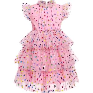 imageIDOPIP Girls Polka Dot Tiered Tulle Tutu Dress Princess Formal Evening Prom Gown Pageant Christening Photo Shoot Mesh DressPink