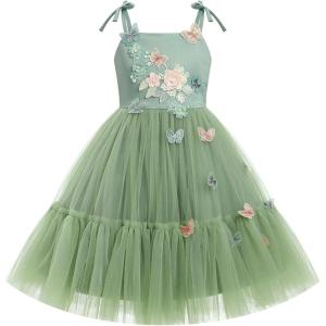 imageIDOPIP Pageant Dress for Toddler Girls Embroidery Flower Girl Butterfly Birthday Dress Baby Wedding Tea Party Tulle Tutu GownGreen