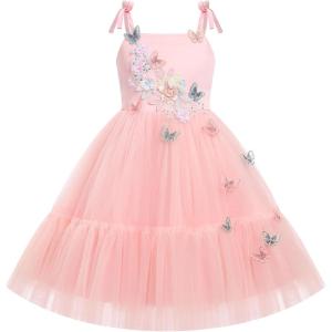 imageIDOPIP Pageant Dress for Toddler Girls Embroidery Flower Girl Butterfly Birthday Dress Baby Wedding Tea Party Tulle Tutu GownPink