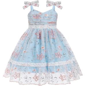 imageIDOPIP Toddler Baby Girls Embroidery Floral Tutu Dress Summer Sleeveless Bow Smocked Backless Princess Birthday Party DressesBlue