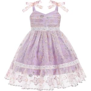 imageIDOPIP Toddler Baby Girls Embroidery Floral Tutu Dress Summer Sleeveless Bow Smocked Backless Princess Birthday Party DressesPurple