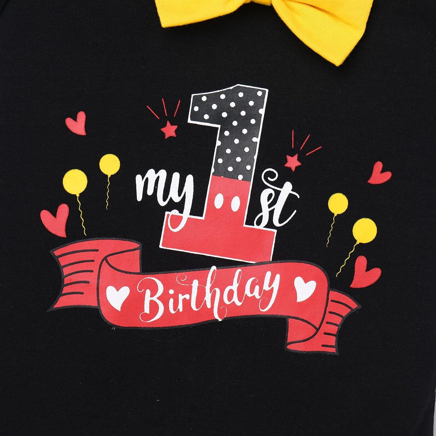 imageIDOPIP Baby Boys First Birthday Party Cake Smash Outfit Bowtie Romper Suspenders Pants Set with Mouse Ear Headband OutfitBlack 1st Birthday  One 2