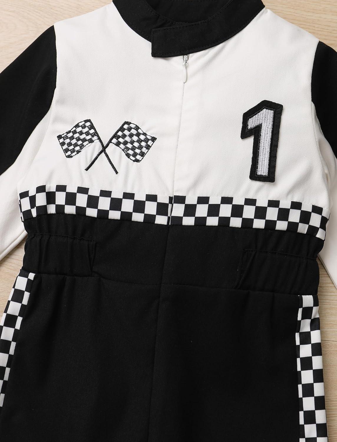 imageIDOPIP Baby Boys 1st 2nd Birthday Outfit Race Car Driver Romper Girls Racer Jumpsuit Kids Racing Suit Toddler Dress up OutfitBlack 1