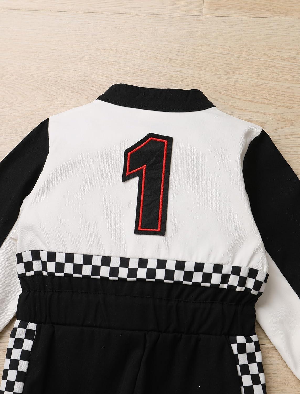 imageIDOPIP Baby Boys 1st 2nd Birthday Outfit Race Car Driver Romper Girls Racer Jumpsuit Kids Racing Suit Toddler Dress up OutfitBlack 1