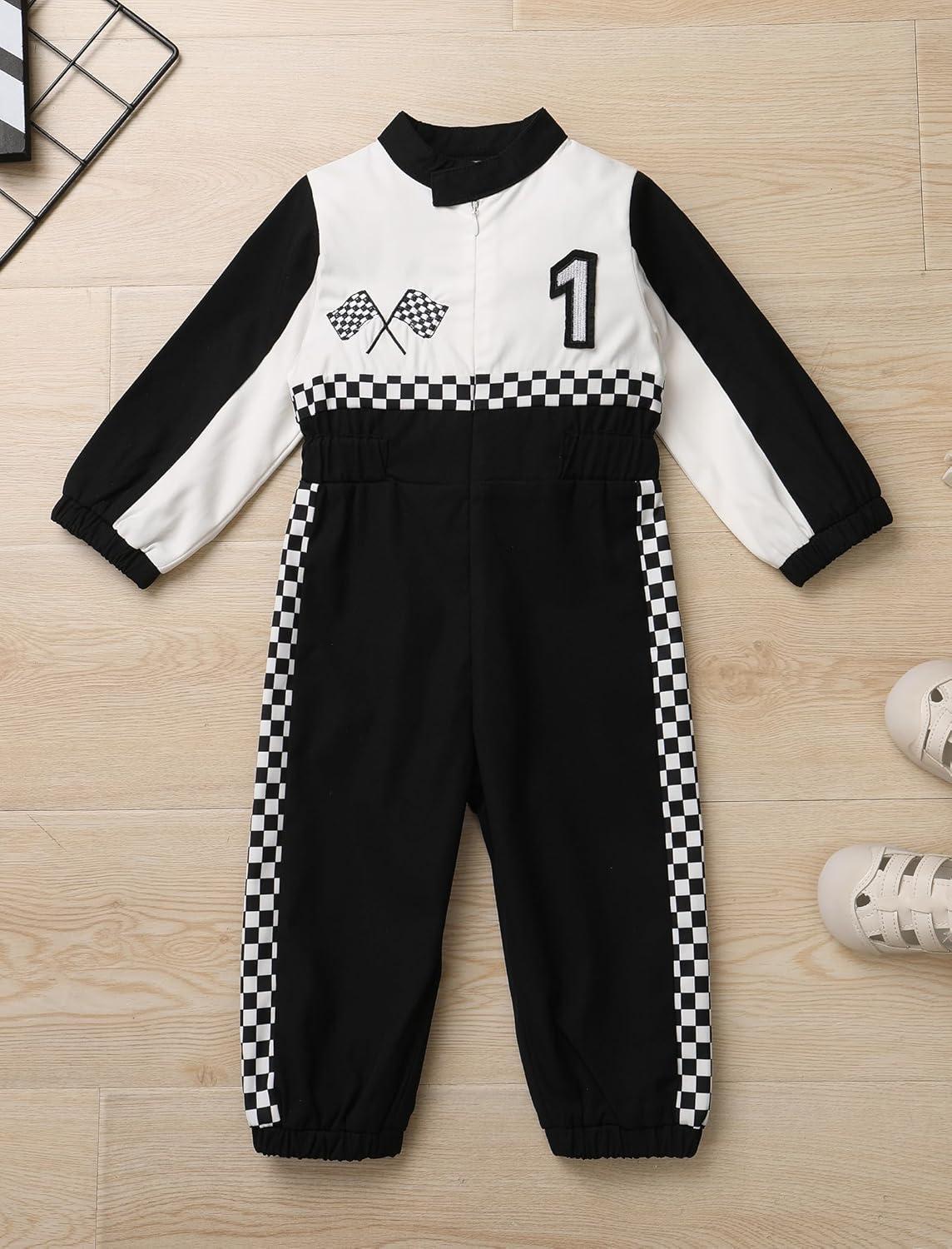 imageIDOPIP Baby Boys 1st 2nd Birthday Outfit Race Car Driver Romper Girls Racer Jumpsuit Kids Racing Suit Toddler Dress up OutfitBlack 1