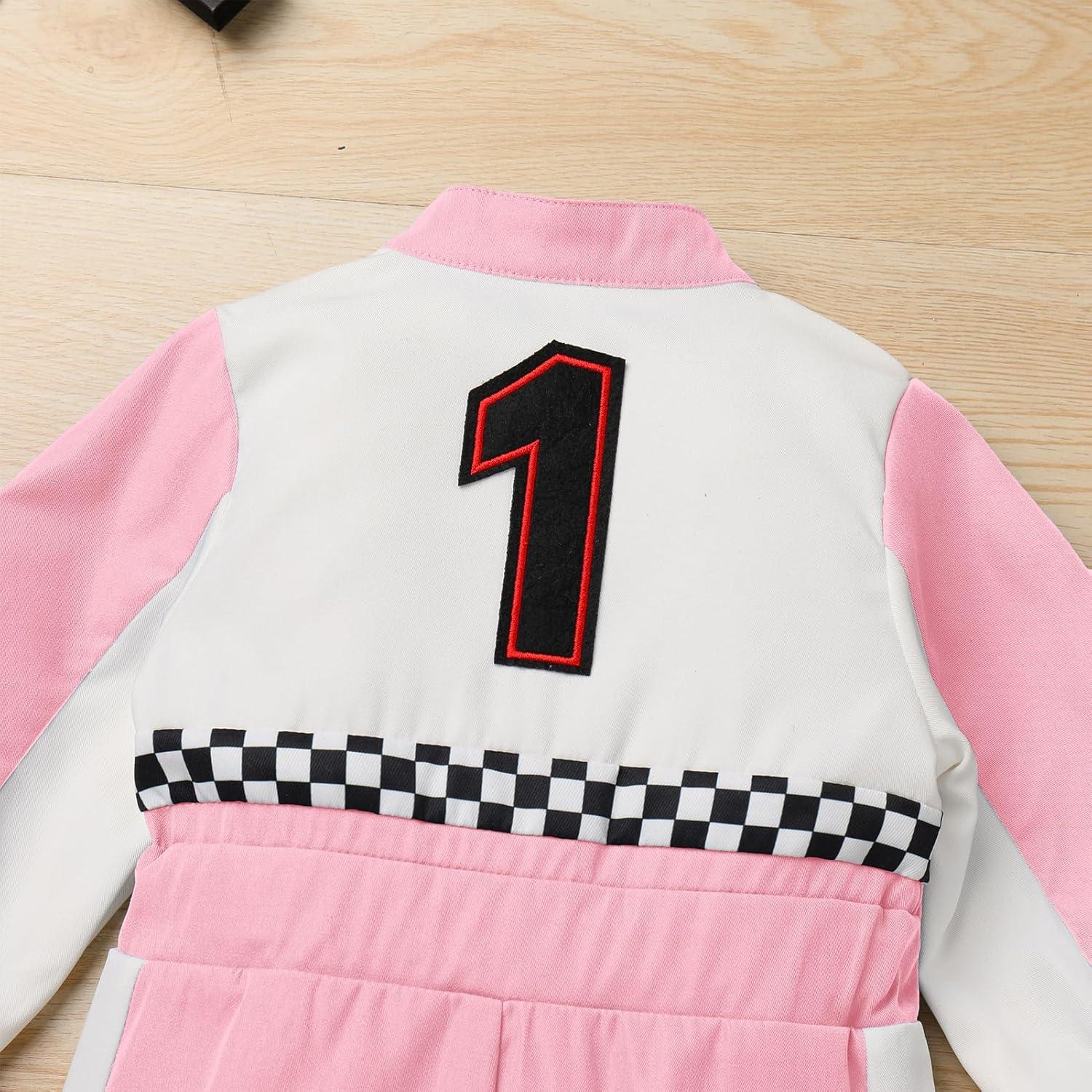 imageIDOPIP Baby Boys 1st 2nd Birthday Outfit Race Car Driver Romper Girls Racer Jumpsuit Kids Racing Suit Toddler Dress up OutfitPink 1