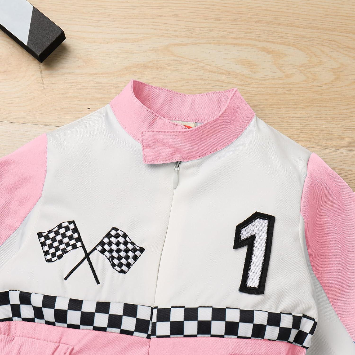 imageIDOPIP Baby Boys 1st 2nd Birthday Outfit Race Car Driver Romper Girls Racer Jumpsuit Kids Racing Suit Toddler Dress up OutfitPink 1