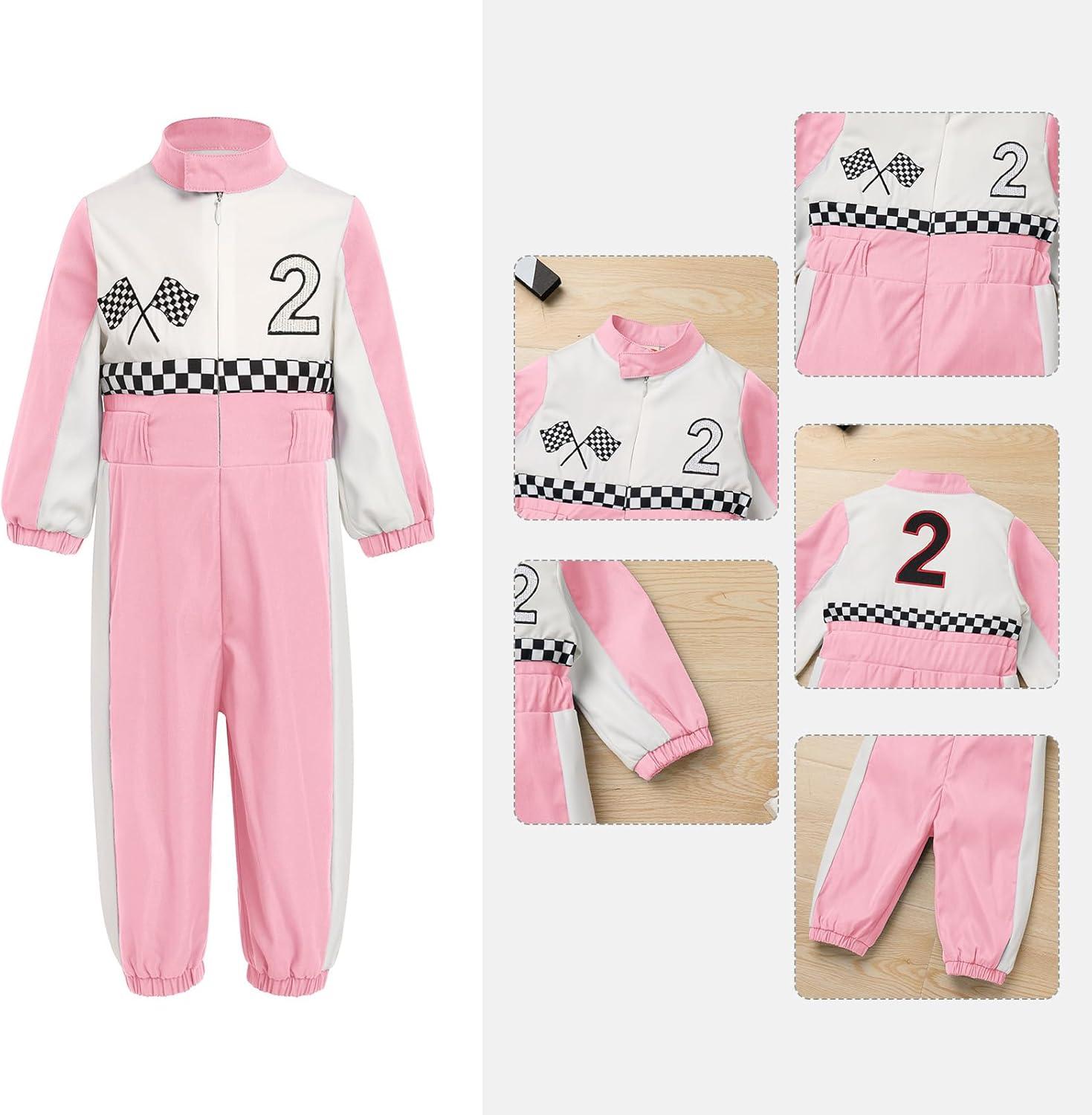 imageIDOPIP Baby Boys 1st 2nd Birthday Outfit Race Car Driver Romper Girls Racer Jumpsuit Kids Racing Suit Toddler Dress up OutfitPink 2