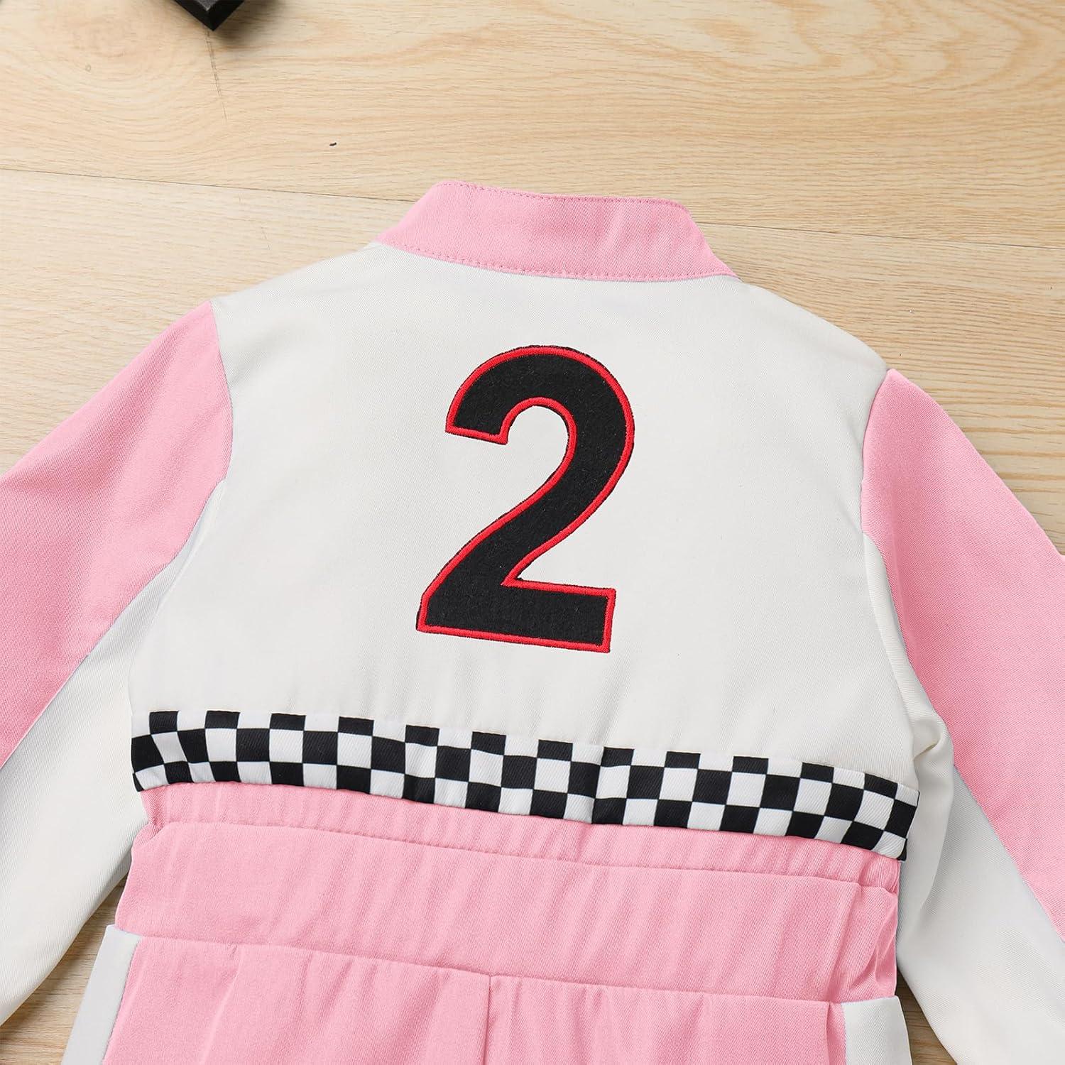 imageIDOPIP Baby Boys 1st 2nd Birthday Outfit Race Car Driver Romper Girls Racer Jumpsuit Kids Racing Suit Toddler Dress up OutfitPink 2