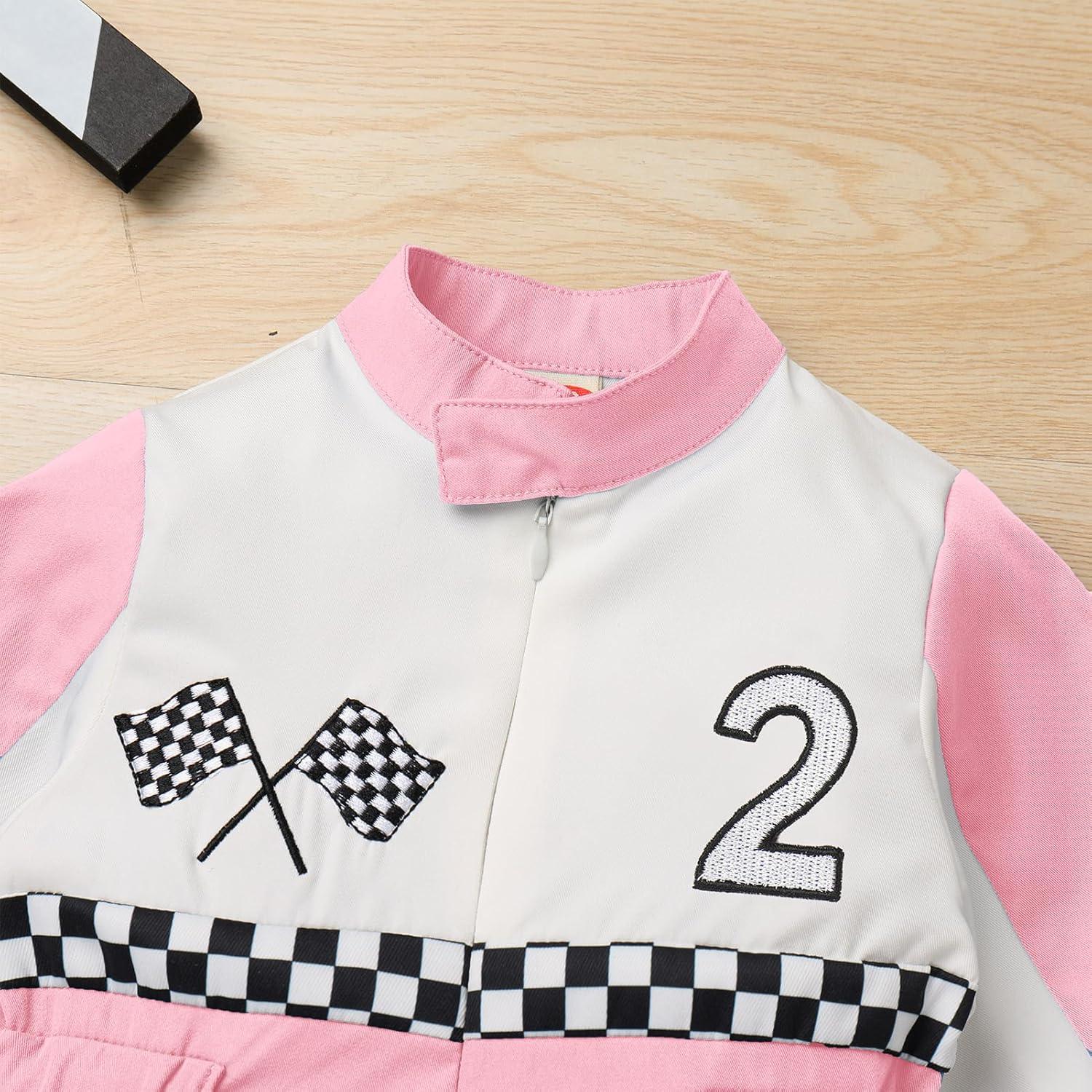imageIDOPIP Baby Boys 1st 2nd Birthday Outfit Race Car Driver Romper Girls Racer Jumpsuit Kids Racing Suit Toddler Dress up OutfitPink 2