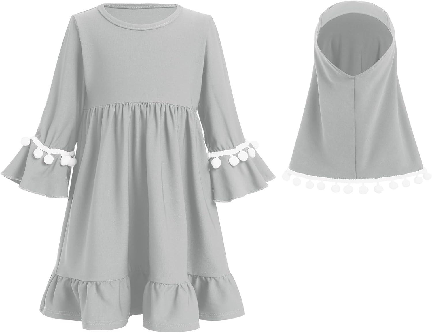 imageIDOPIP Baby Girls Muslim Abayas Dress with Hijab 2PCS Prayer Clothes for Toddler Kids Girl Ramadan Dresses Islamic Dubai RobeGray