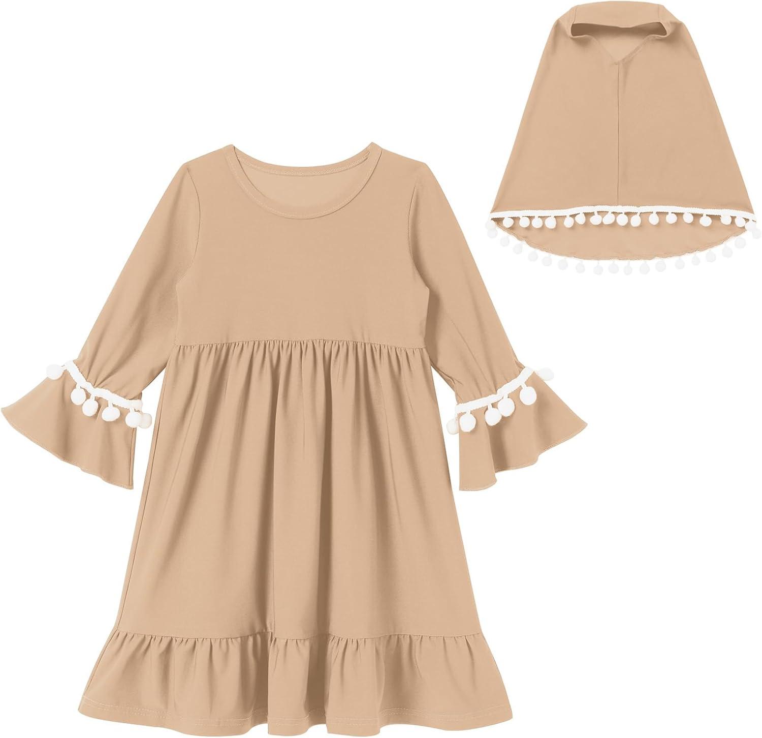 imageIDOPIP Baby Girls Muslim Abayas Dress with Hijab 2PCS Prayer Clothes for Toddler Kids Girl Ramadan Dresses Islamic Dubai RobeKhaki
