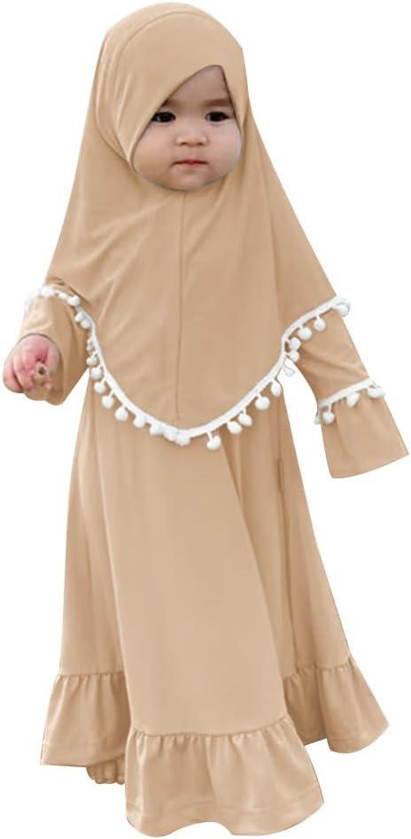 imageIDOPIP Baby Girls Muslim Abayas Dress with Hijab 2PCS Prayer Clothes for Toddler Kids Girl Ramadan Dresses Islamic Dubai RobeKhaki