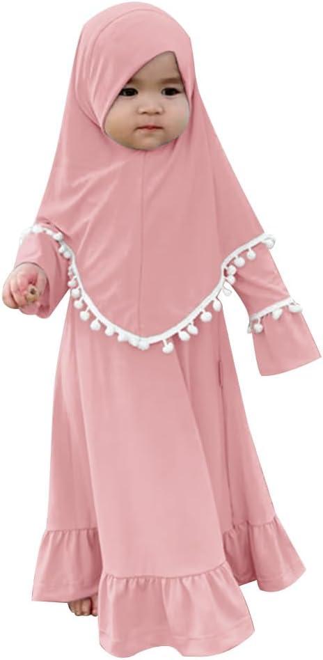 imageIDOPIP Baby Girls Muslim Abayas Dress with Hijab 2PCS Prayer Clothes for Toddler Kids Girl Ramadan Dresses Islamic Dubai RobePink