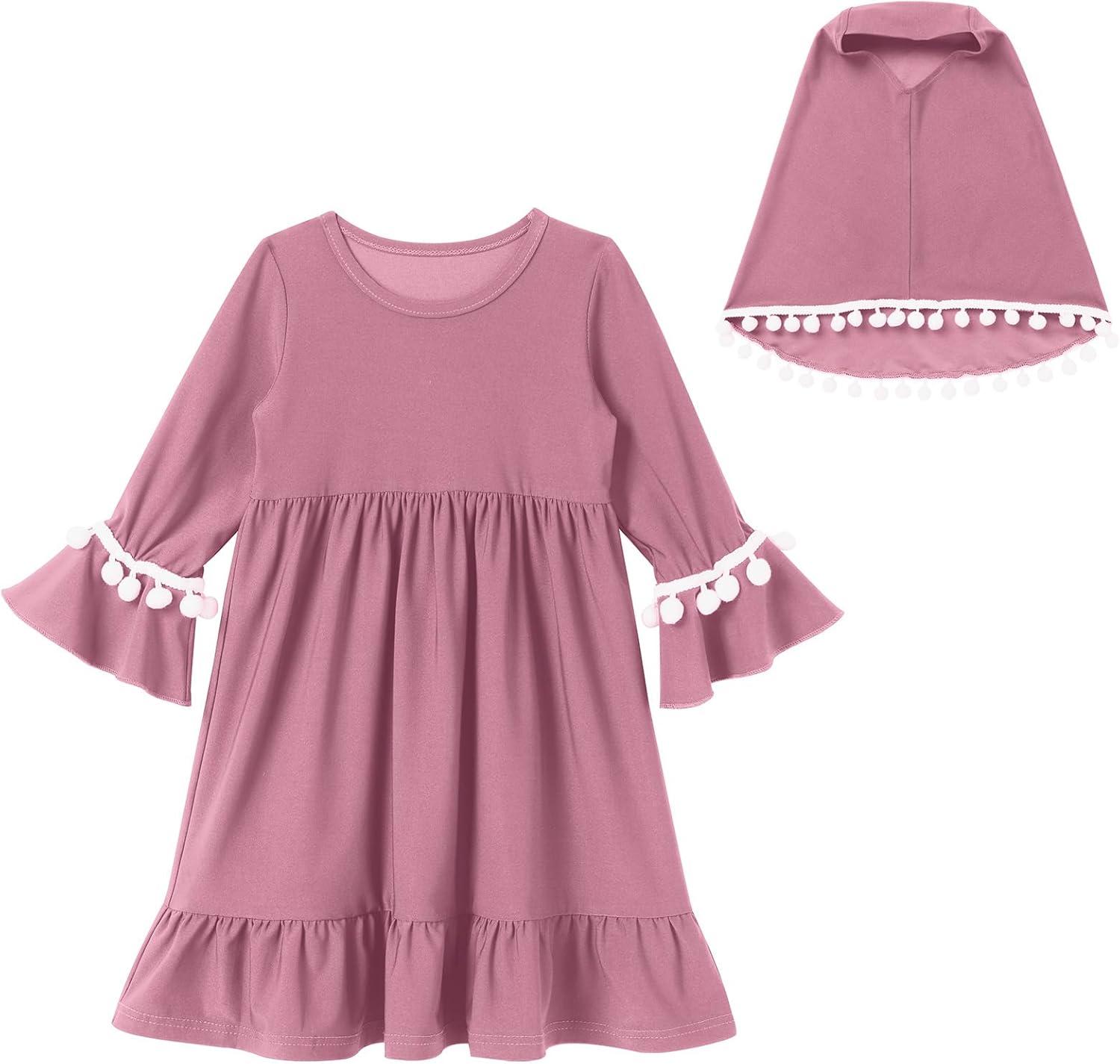 imageIDOPIP Baby Girls Muslim Abayas Dress with Hijab 2PCS Prayer Clothes for Toddler Kids Girl Ramadan Dresses Islamic Dubai RobePurple Pink