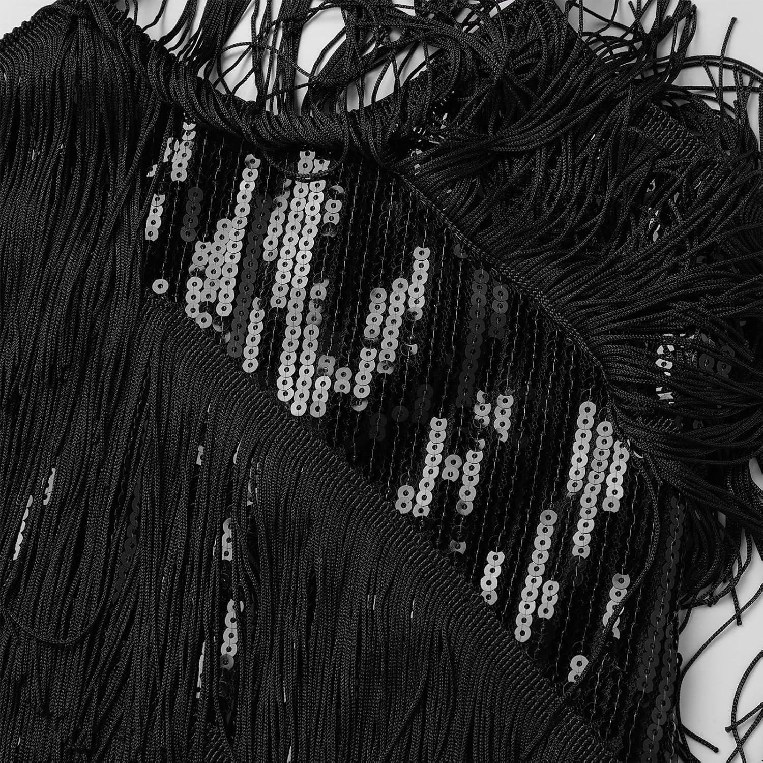 imageIDOPIP Kids Girls 1920s Flapper Dress Tassels Sequins Fringe Latin Dance Dress Gatsby Halloween Party Ballroom Dance CostumesBlack