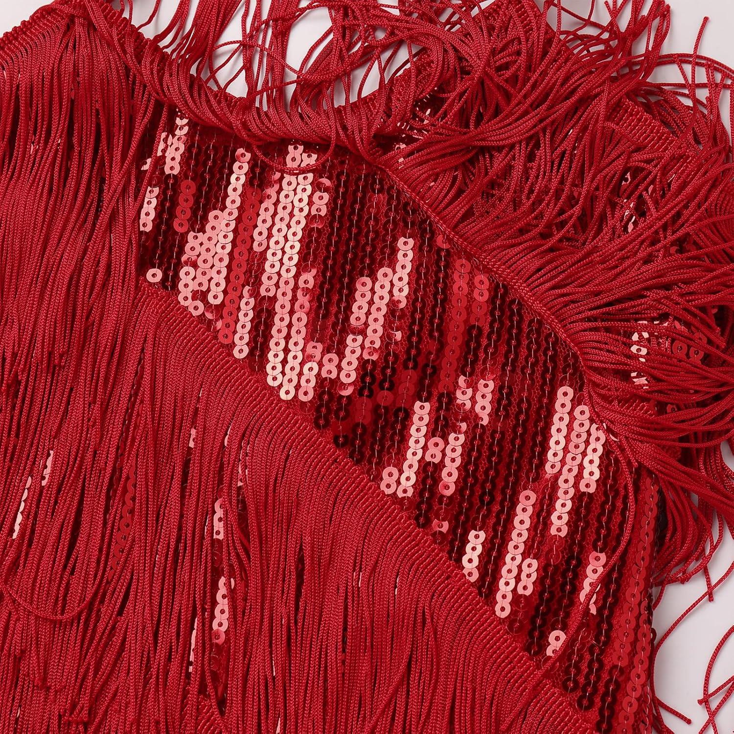 imageIDOPIP Kids Girls 1920s Flapper Dress Tassels Sequins Fringe Latin Dance Dress Gatsby Halloween Party Ballroom Dance CostumesRed