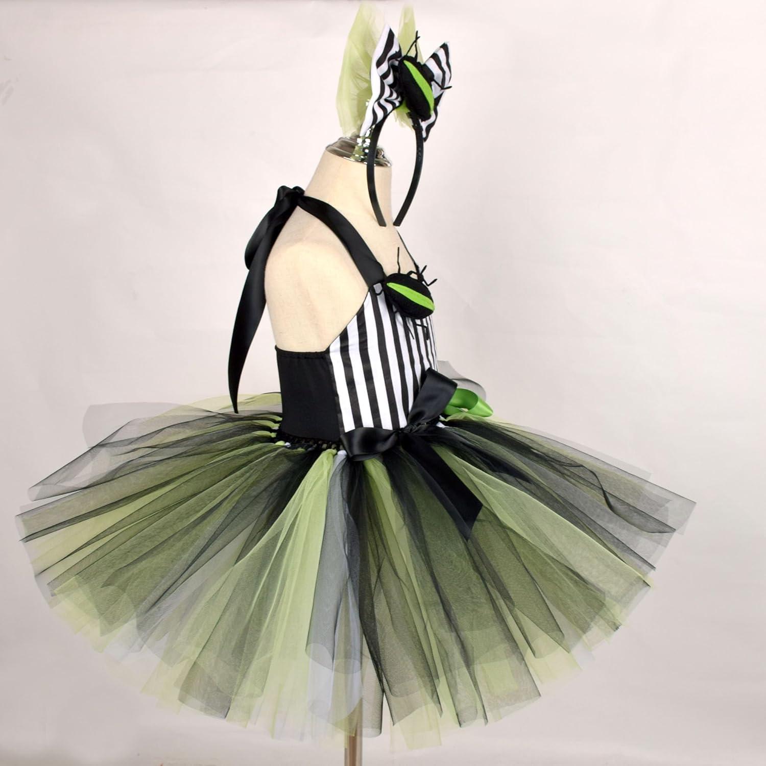 imageIDOPIP Kids Girls Halloween Costume Black and White Striped Costume Suit Clown Tutu Dress Headband Outfits for Photo ShootBlack  White