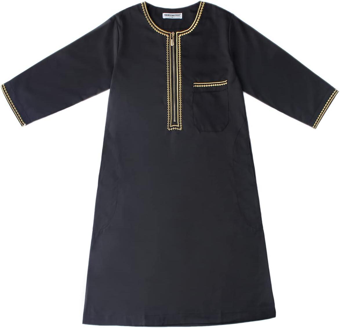 imageIDOPIP Muslim Boys Thobe for Kids Islamic Arabic Middle East Loose Kaftan Robes Long Zipper Prayer Thobes Dress with PocketsBlack  Zipper