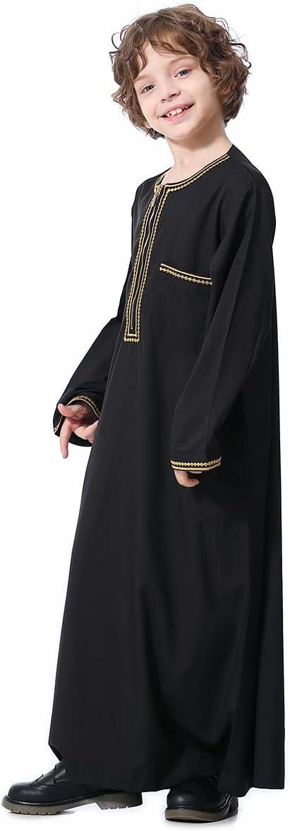 imageIDOPIP Muslim Boys Thobe for Kids Islamic Arabic Middle East Loose Kaftan Robes Long Zipper Prayer Thobes Dress with PocketsBlack  Zipper