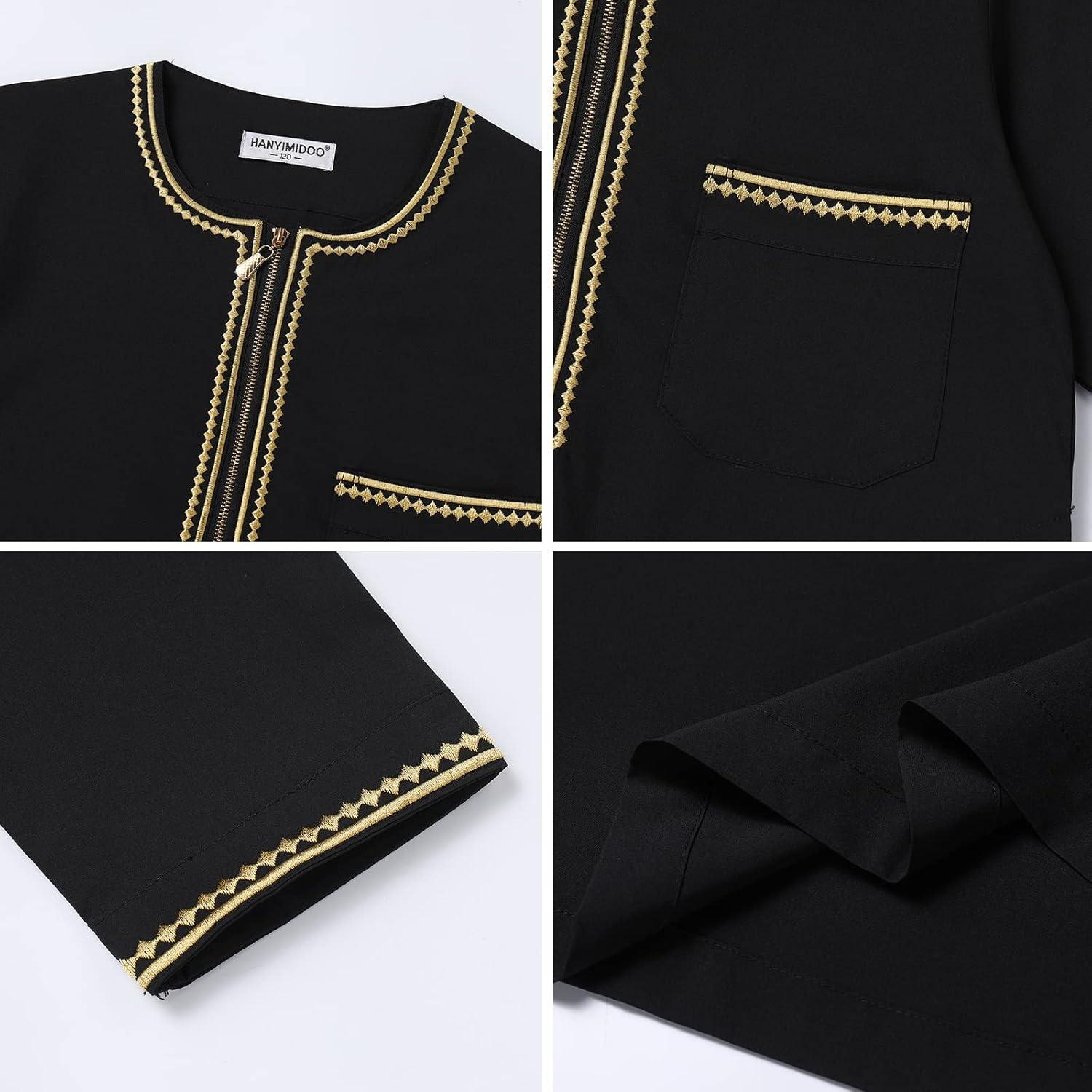 imageIDOPIP Muslim Boys Thobe for Kids Islamic Arabic Middle East Loose Kaftan Robes Long Zipper Prayer Thobes Dress with PocketsBlack  Zipper