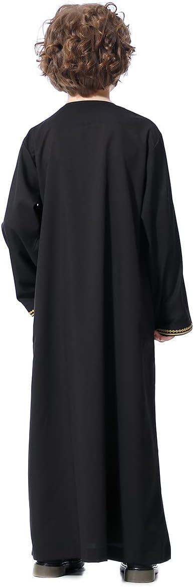 imageIDOPIP Muslim Boys Thobe for Kids Islamic Arabic Middle East Loose Kaftan Robes Long Zipper Prayer Thobes Dress with PocketsBlack  Zipper