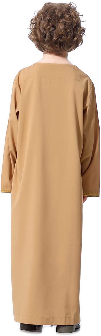 imageIDOPIP Muslim Boys Thobe for Kids Islamic Arabic Middle East Loose Kaftan Robes Long Zipper Prayer Thobes Dress with PocketsCamel  Zipper