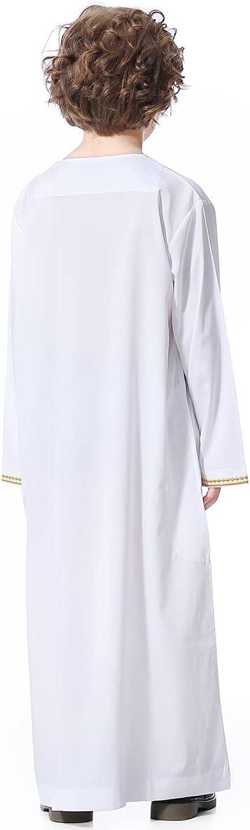 imageIDOPIP Muslim Boys Thobe for Kids Islamic Arabic Middle East Loose Kaftan Robes Long Zipper Prayer Thobes Dress with PocketsWhite  Zipper