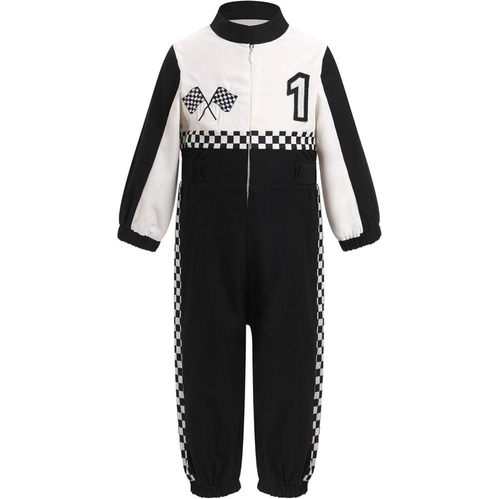 imageIDOPIP Baby Boys 1st 2nd Birthday Outfit Race Car Driver Romper Girls Racer Jumpsuit Kids Racing Suit Toddler Dress up OutfitBlack 1