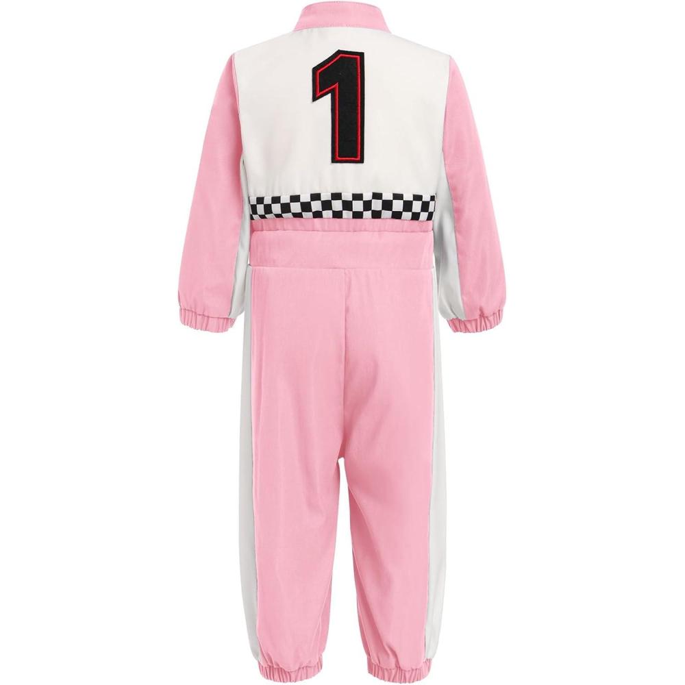 imageIDOPIP Baby Boys 1st 2nd Birthday Outfit Race Car Driver Romper Girls Racer Jumpsuit Kids Racing Suit Toddler Dress up OutfitPink 1