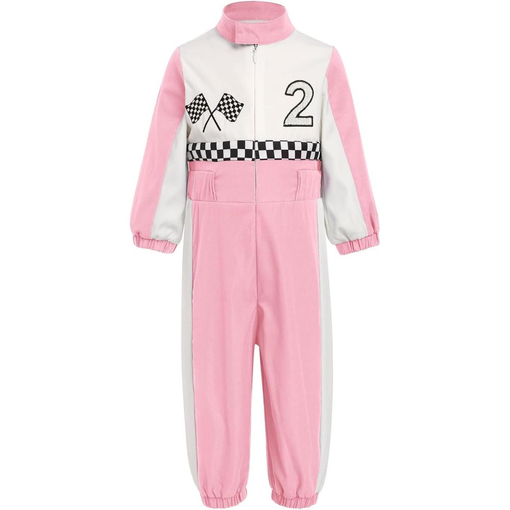 imageIDOPIP Baby Boys 1st 2nd Birthday Outfit Race Car Driver Romper Girls Racer Jumpsuit Kids Racing Suit Toddler Dress up OutfitPink 2