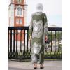 imageIDOPIP Abaya Dress for Women Muslim Set Long Sleeve Chiffon Islamic Dress Shirt with Pants 2PCS Dubai Prayer Casual ClothesGreen Print