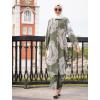 imageIDOPIP Abaya Dress for Women Muslim Set Long Sleeve Chiffon Islamic Dress Shirt with Pants 2PCS Dubai Prayer Casual ClothesGreen Print