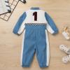 imageIDOPIP Baby Boys 1st 2nd Birthday Outfit Race Car Driver Romper Girls Racer Jumpsuit Kids Racing Suit Toddler Dress up OutfitBlue 1