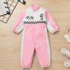 imageIDOPIP Baby Boys 1st 2nd Birthday Outfit Race Car Driver Romper Girls Racer Jumpsuit Kids Racing Suit Toddler Dress up OutfitPink 1