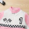 imageIDOPIP Baby Boys 1st 2nd Birthday Outfit Race Car Driver Romper Girls Racer Jumpsuit Kids Racing Suit Toddler Dress up OutfitPink 1