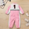 imageIDOPIP Baby Boys 1st 2nd Birthday Outfit Race Car Driver Romper Girls Racer Jumpsuit Kids Racing Suit Toddler Dress up OutfitPink 1