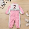 imageIDOPIP Baby Boys 1st 2nd Birthday Outfit Race Car Driver Romper Girls Racer Jumpsuit Kids Racing Suit Toddler Dress up OutfitPink 2