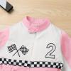 imageIDOPIP Baby Boys 1st 2nd Birthday Outfit Race Car Driver Romper Girls Racer Jumpsuit Kids Racing Suit Toddler Dress up OutfitPink 2