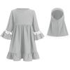 imageIDOPIP Baby Girls Muslim Abayas Dress with Hijab 2PCS Prayer Clothes for Toddler Kids Girl Ramadan Dresses Islamic Dubai RobeGray