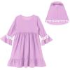 imageIDOPIP Baby Girls Muslim Abayas Dress with Hijab 2PCS Prayer Clothes for Toddler Kids Girl Ramadan Dresses Islamic Dubai RobePurple