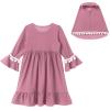 imageIDOPIP Baby Girls Muslim Abayas Dress with Hijab 2PCS Prayer Clothes for Toddler Kids Girl Ramadan Dresses Islamic Dubai RobePurple Pink