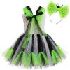 imageIDOPIP Kids Girls Halloween Costume Black and White Striped Costume Suit Clown Tutu Dress Headband Outfits for Photo ShootBlack  Green
