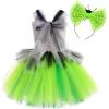 imageIDOPIP Kids Girls Halloween Costume Black and White Striped Costume Suit Clown Tutu Dress Headband Outfits for Photo ShootGreen