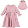 imageIDOPIP Muslim Baby Girls Abaya Dress with Hijab 2PCS Modest Payer Clothes Set for Toddler Kids Girl Islamic Ramadan Dresses Ruffle Long Sleeve Maxi Kaftan Casual Dubai Robe Outfits Pink 23 Years