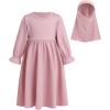 imageIDOPIP Muslim Baby Girls Abaya Dress with Hijab 2PCS Modest Payer Clothes Set for Toddler Kids Girl Islamic Ramadan Dresses Ruffle Long Sleeve Maxi Kaftan Casual Dubai Robe Outfits Pink 23 Years